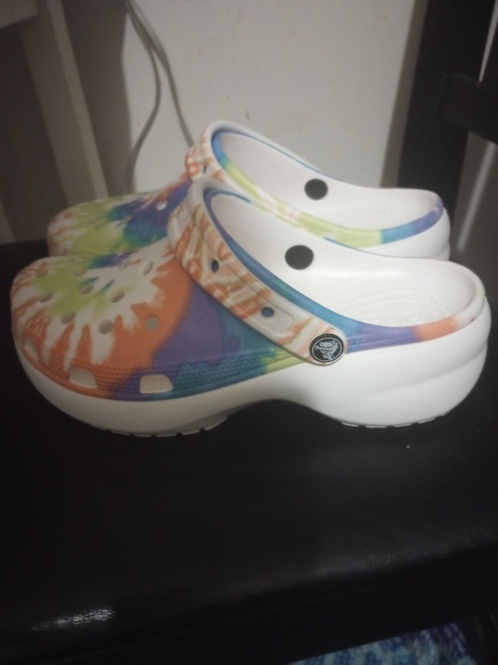 Crocs tie dye sz 8 multicolor higher platform sole! Lightly used once!!